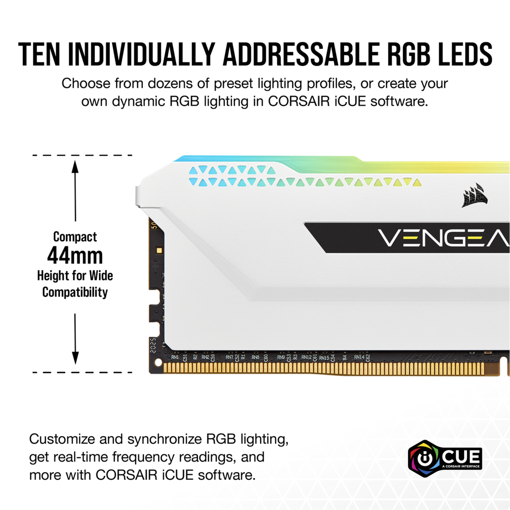 Corsair DDR4 3600MHz 16GB 2x8GB DIMM Unbuffered 18-22-22-42 XMP 2.0 VENGEANCE RGB PRO SL White Heatspreader RGB LED 1.35V for AMD Ryzen & Intel