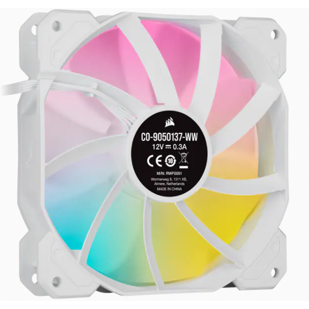 Corsair White SP120 RGB ELITE 120mm RGB LED Fan with AirGuide Triple Pack with Lighting Node CORE