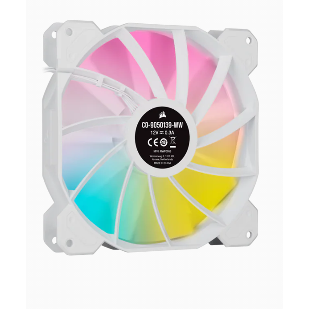 Corsair White SP140 RGB ELITE 140mm RGB LED Fan with AirGuide Dual Pack with Lighting Node CORE