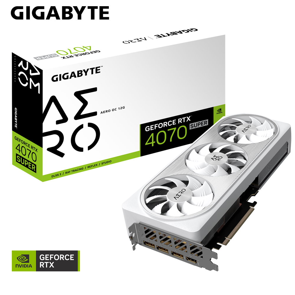 Gigabyte GeForce RTX 4070 SUPER AERO OC 12G GDDR6X 192 bit/2565MHz/PCI-E 4.0/Max Res 7680x4320/3x DP 1.4a & 1x HDMI 2.1a