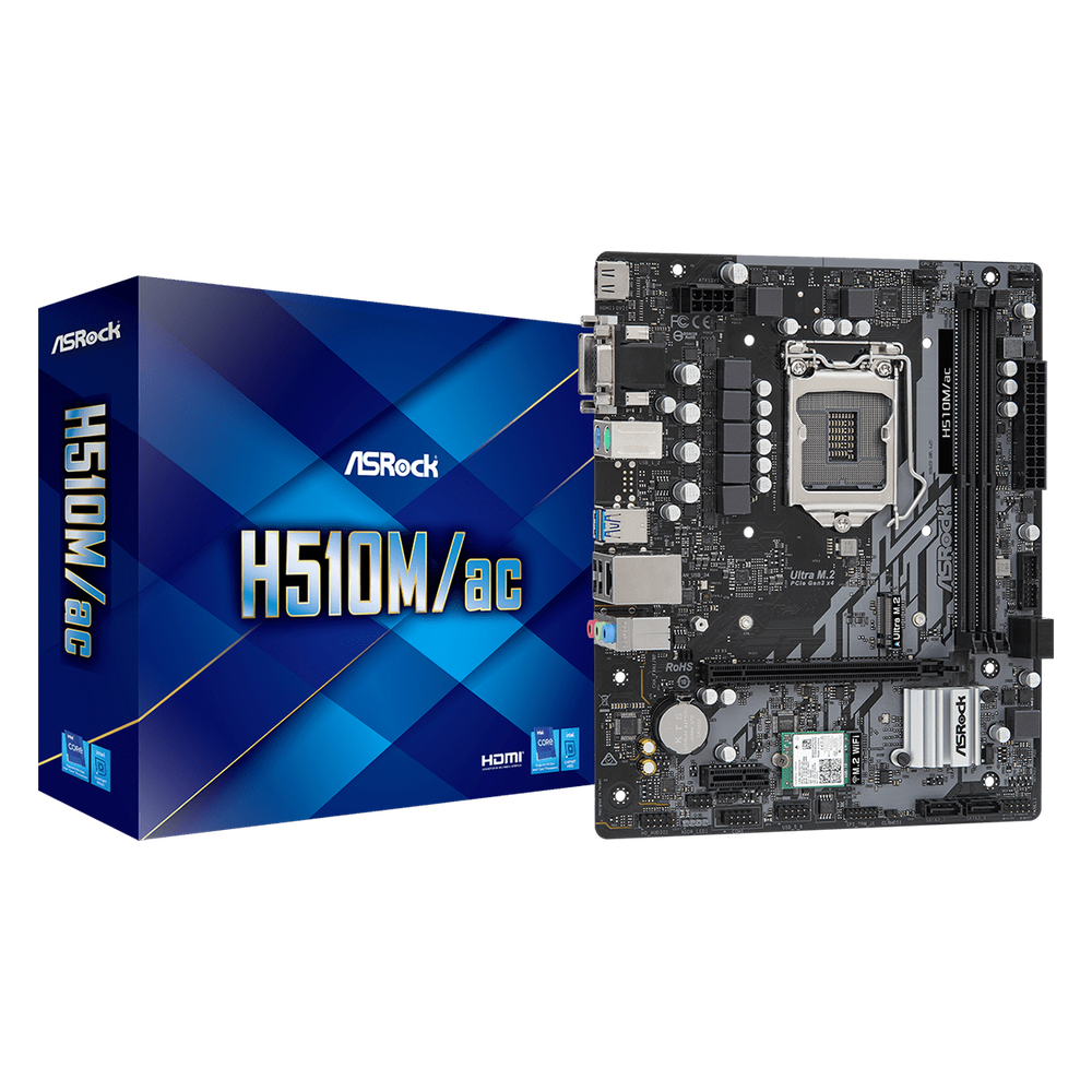 ASRock 10th Gen Intel Core Processors and 11th Gen Intel CoreIntel H510 2 x DDR4 DIMM Slots 4 x SATA3 6.0 Gb/s