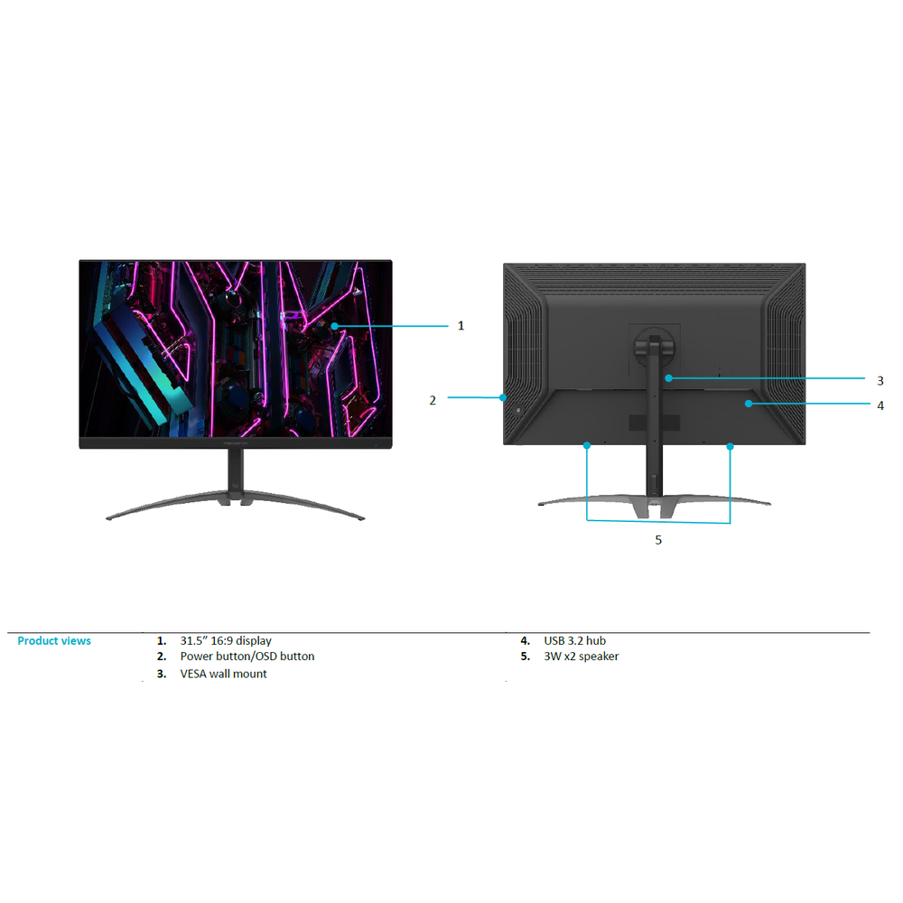 PREDATOR FSYNC31.5"HDR100016:9MINILEDUHD(3840x2160)0.5ms150HzHDMI(2.1)x2DP(1.4)x1TypeC(65wPD)USB3.0x2TiltSwivHASSPK(2x3W)VESA100x1003Y
