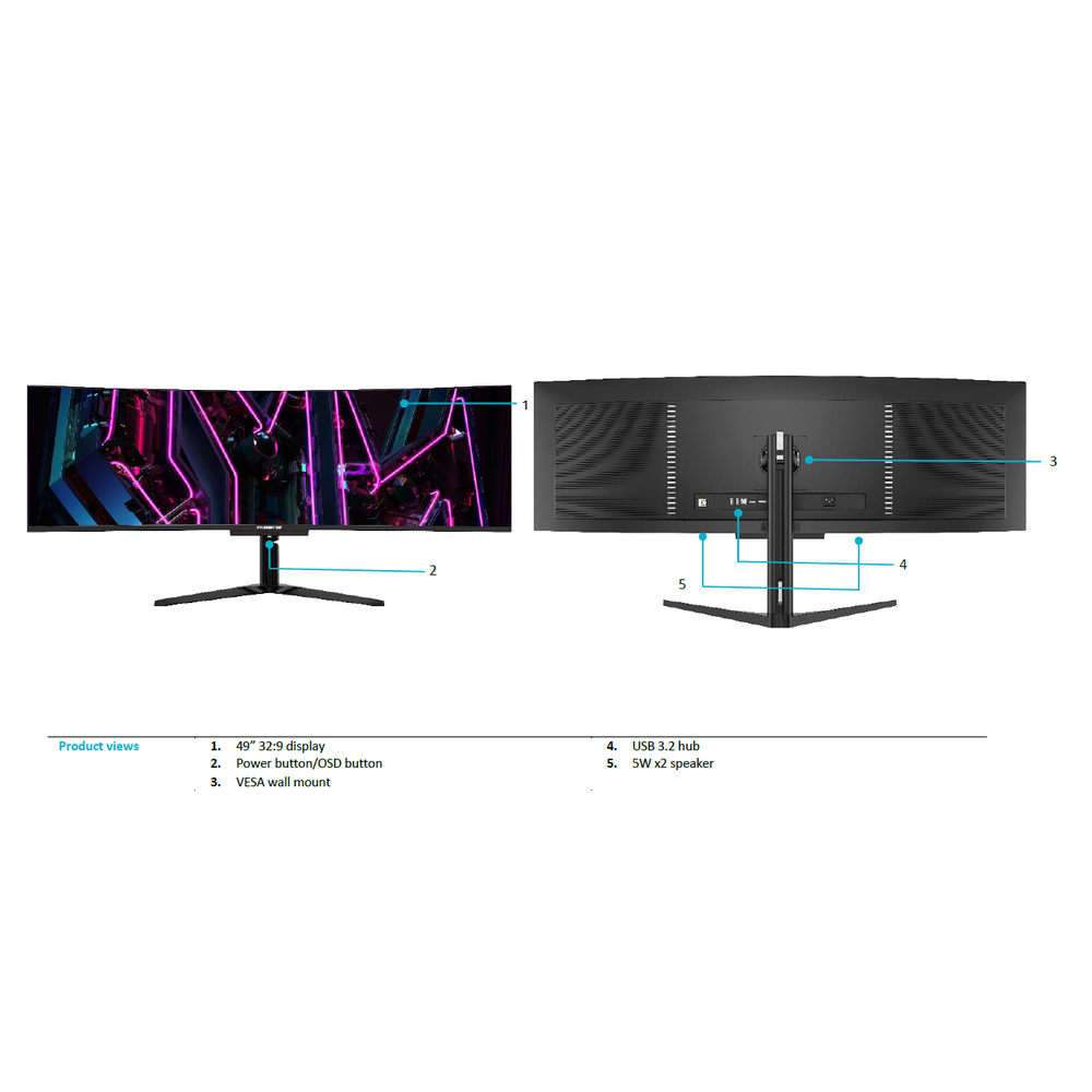 PREDATOR FSYNC49" HDR1021:9CURVE OLED(1800R)DQHD(5120x1440)0.03ms240HzHDMI(2.1)x2DP(1.4)x1USB-C(90wPD)TiltHeightSPK(2x5W)VESA200x1003Y