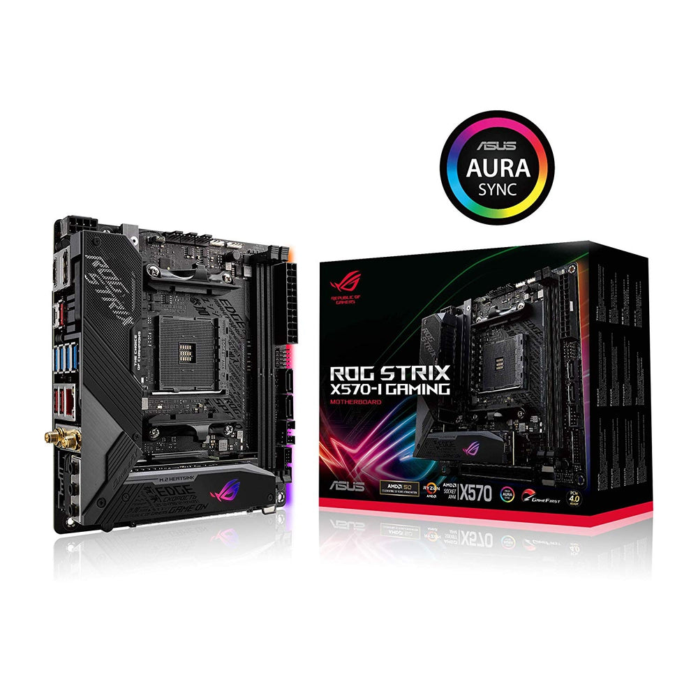 ASUS AMD X570 mini-ITX Gaming motherboard with PCIe 4.0 Aura Sync RGB Intel Gigabit Ethernet Wi-Fi 6 (802.11ax) M.2 Audio Combo Card