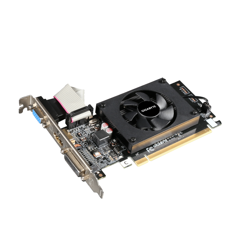 Gigabyte NVIDIA GeForce GT 710 GPU 2048MB DDR3 memory and 64-bit memory interface 954MHz Dual-link DVI-D / D-Sub / HDMI