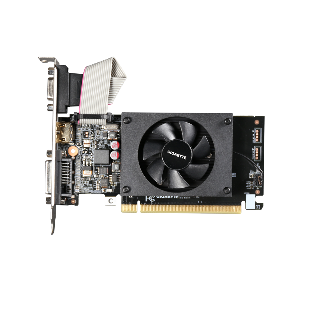 Gigabyte NVIDIA GeForce GT 710 GPU 2048MB DDR3 memory and 64-bit memory interface 954MHz Dual-link DVI-D / D-Sub / HDMI