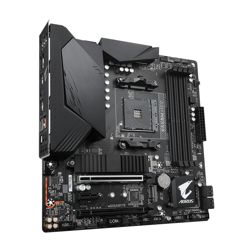 Gigabyte AMD B550 AORUS MB w 10+2 Phases Digital Twin Power DesignPCIe 4.0 x16 Slot Dual PCIe 4.0 3.0 x4 M.2