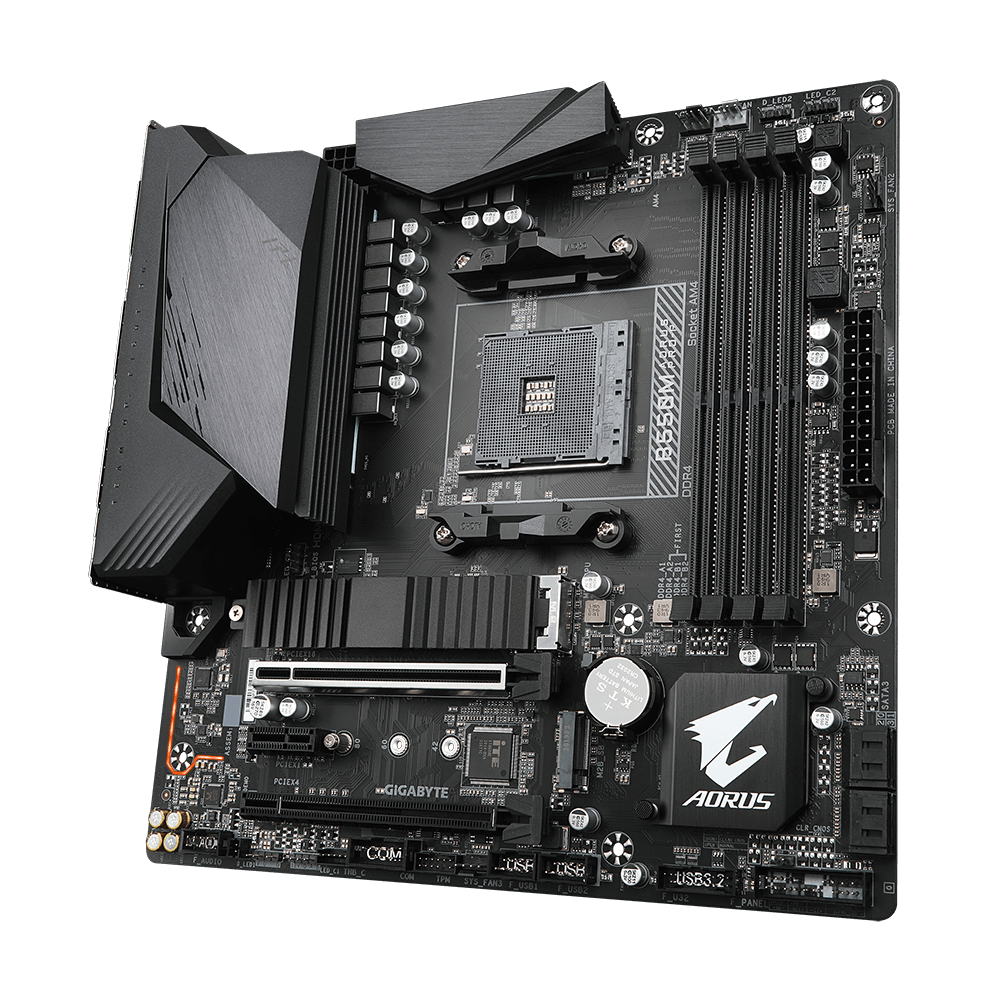 Gigabyte AMD B550 AORUS MB w 10+2 Phases Digital Twin Power DesignPCIe 4.0 x16 Slot Dual PCIe 4.0 3.0 x4 M.2