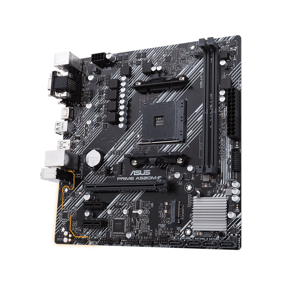 Asus AMD A520 (Ryzen AM4) micro ATX motherboard with M.2 support 1 Gb Ethernet HDMI/DVI/D-Sub SATA 6 Gbps USB 3.2 Gen 2 Type-A