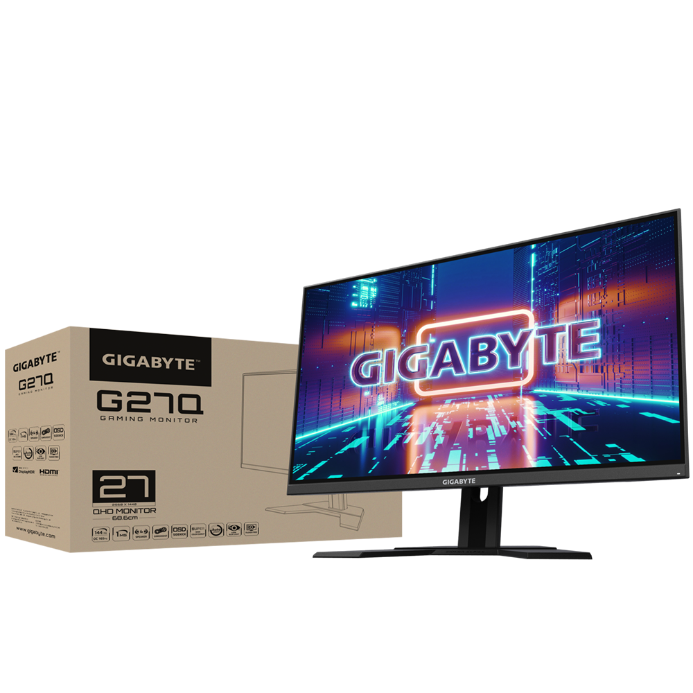 Gigabyte G27Q Gaming Monitor AU cord 27 IPS92%DCI-P3/120% sRGB 0.2331x 0.2331 pixel PitchC Ratio 1000:1178(H)/178(V)VESA Disp HDR400HDMI 2.0 x2 DP 1.2x1