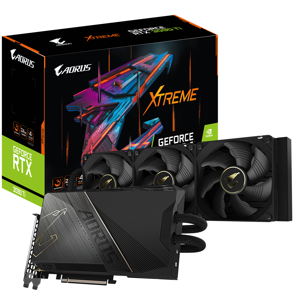 Gigabyte NVIDIA RTX 3090 AORUS GeForce RTX 3090 Ti XTREME WATERFORCE 24G Ti/REV 1.0PCI-E 4.0 x16/24 GB GDDR6X/384 bit DP*3/HDMI