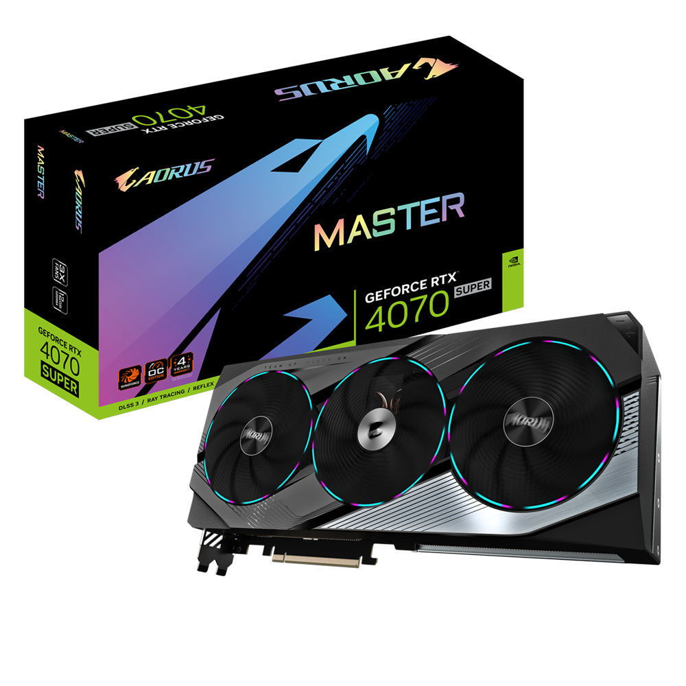 Gigabyte AORUS GeForce RTX 4070 SUPER MASTER 12G GDDR6X 192 bit/2655MHz/PCI-E 4.0/Max Res 7680x4320/3x DP 1.4a & 1x HDMI 2.1a