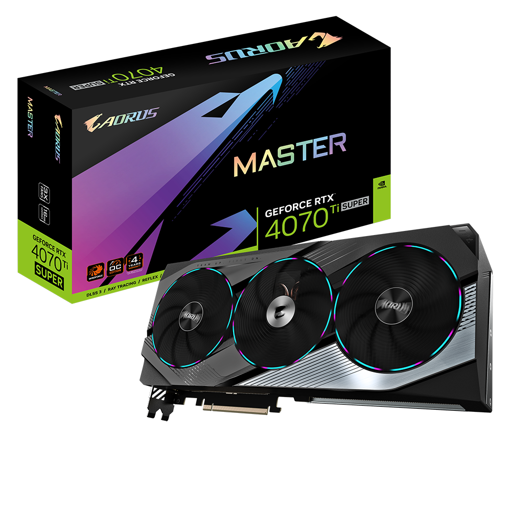 Gigabyte AORUS Nvidia GeForce RTX 4070 Ti SUPER MASTER 16G GDDR6X 256 bit/2670MHz/PCI-E 4.0/Max Res 7680x4320/3x DP 1.4a & 1x HDMI 2.1a