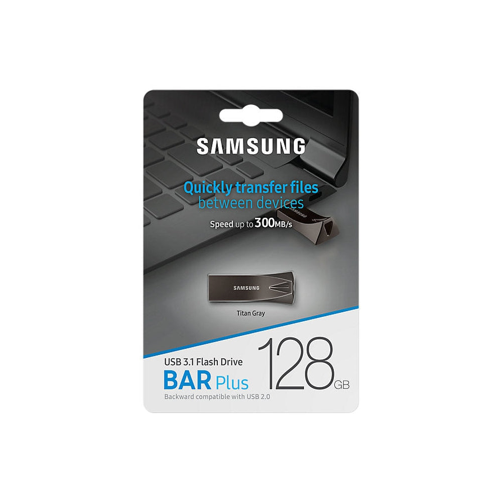 Samsung Bar Plus USB Drive Titan Gray Metallic Chassis 128GB USB3.1 Up to 300MB/s 5 Years