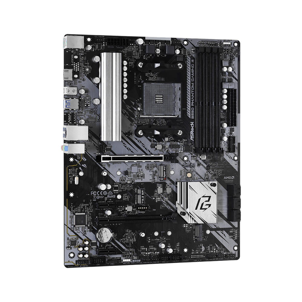 ASRock AMD B550; 4 DDR4; PCIe 4.0 x16 PCIe 3.0 x16 2 PCIe 3.0 x1 M.2 WiFi Key E; 6 SATA3 Hyper M.2 (PCIe) M.2 (PCIe); 8 USB 3.2 ; Graphics: HDMI