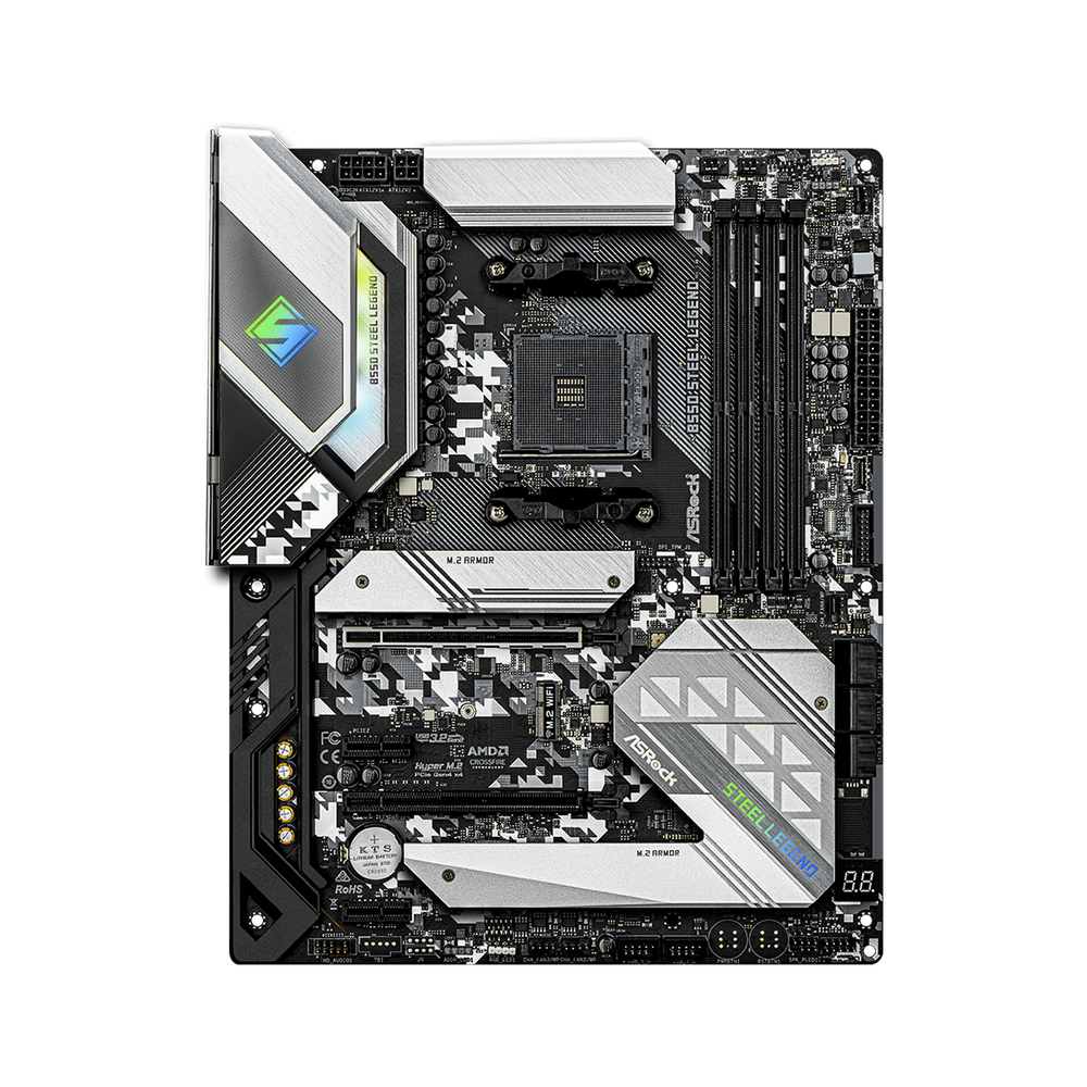 ASRock AMD B550; 4 DDR4 DIMM; PCIe 4.0 PCIe 3.0 2 PCIe 3.0 M.2 WiFi Key E; 6 SATA3 Hyper M.2 (PCIe) M.2 (PCIe); 7 USB 3.2 ; Graphics: HDMI DisplayPort