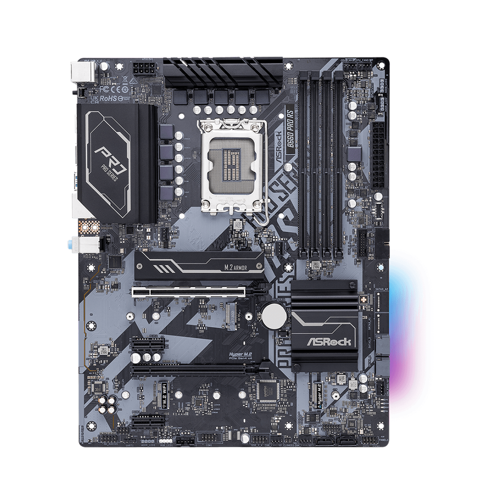 B660 Chipset ATX12*9.6 4 PCB Layer 8+1 Dr.MOS 4 DIMMs DDR4 12K Caps PCIe x16 2 (4.0x16 3.0x4) HDMI DP SATA3 4