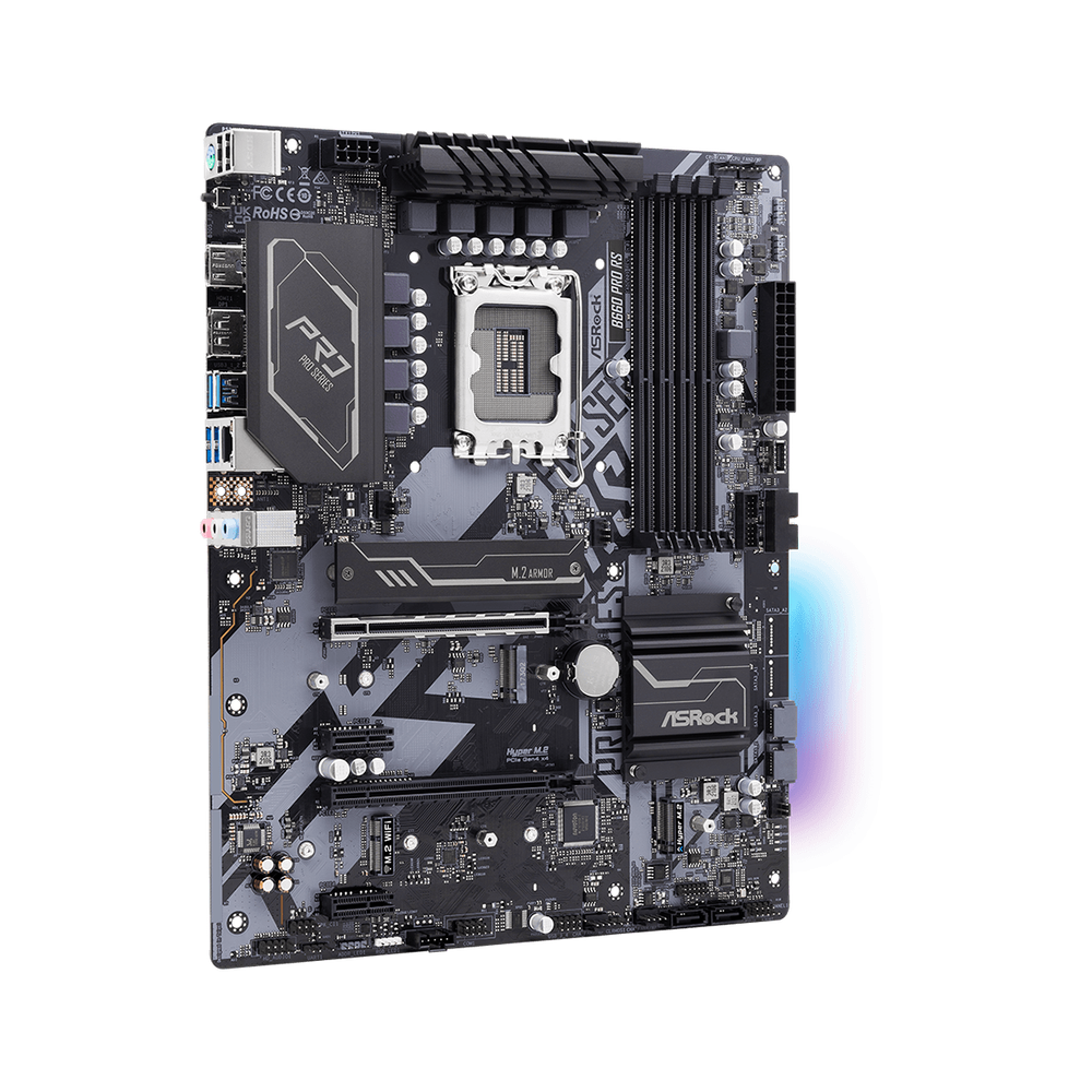 B660 Chipset ATX12*9.6 4 PCB Layer 8+1 Dr.MOS 4 DIMMs DDR4 12K Caps PCIe x16 2 (4.0x16 3.0x4) HDMI DP SATA3 4