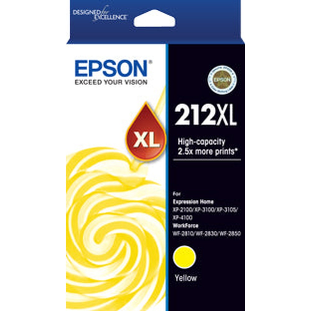 Epson 212XL Std Yellow Ink - XP-4100 XP-3105 XP-3100 XP-2100 WF-2850 WF-2830 WF-2810