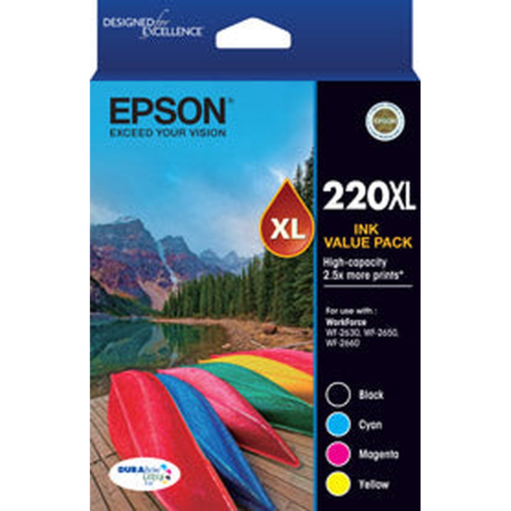 Epson 220XL Capacity Four Colour Value Pack (Black Cyan Magenta and Yellow)-Epson WorkForce WF-2630 WF-2650 & WF-2660