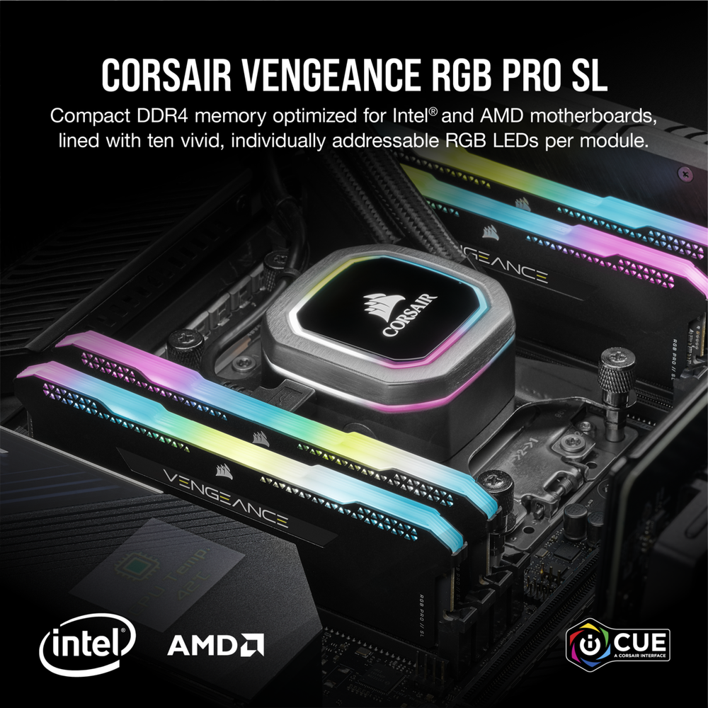 Corsair DDR4 3600MHz 16GB 2x8GB DIMM Unbuffered 18-22-22-42 XMP 2.0 VENGEANCE RGB PRO SL Black Heatspreader RGB LED 1.35V for AMD Ryzen & Intel