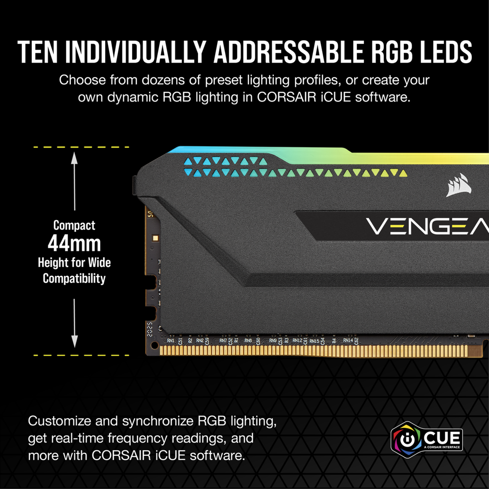 Corsair DDR4 3200MHz 32GB 2x16GB Dimm Unbuffered 16-20-20-38 XMP 2.0 Vengeance RGB Pro SL Black Heatspreader RGB LED 1.35Vfor AMD Ryzen & Intel