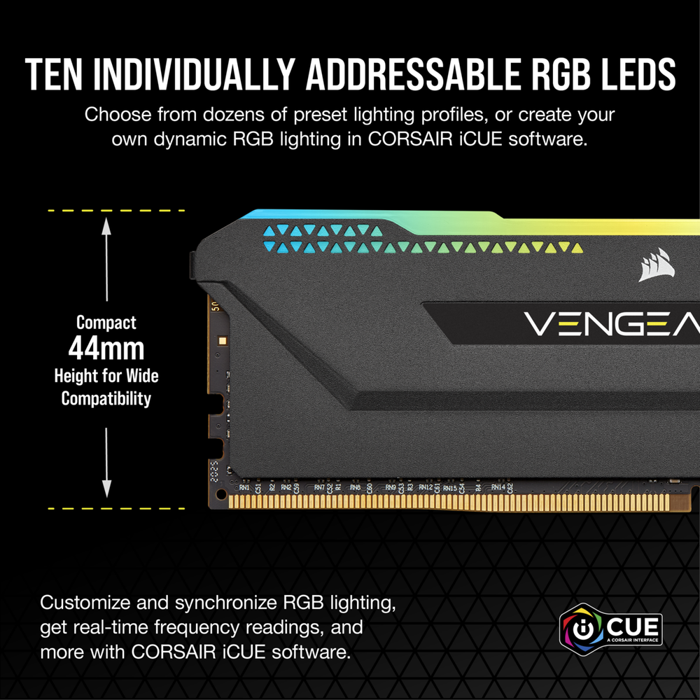 Corsair DDR4 3600MHz 16GB 2x8GB DIMM Unbuffered 18-22-22-42 BaseSPD@2666 XMP 2.0 VENGEANCE RGB PRO SL Black Heatspreader RGB LED 1.35V for AMD Ryzen