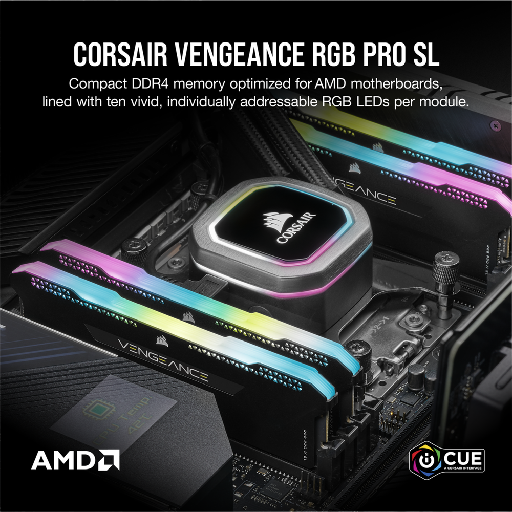 Corsair DDR4 3200MHz 32GB 4x8GB DIMM Unbuffered 16-20-20-38 XMP 2.0 Vengeance RGB Pro SL Black Heatspreader 1.35V for AMD Ryzen/Threadripper/Intel