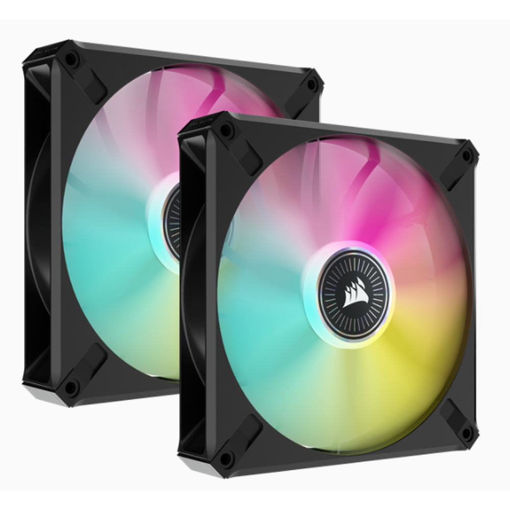 CORSAIR ML140 RGB ELITE 140mm Magnetic Levitation RGB Fan with AirGuide 2-Pack with Lighting Node CORE Black Frame
