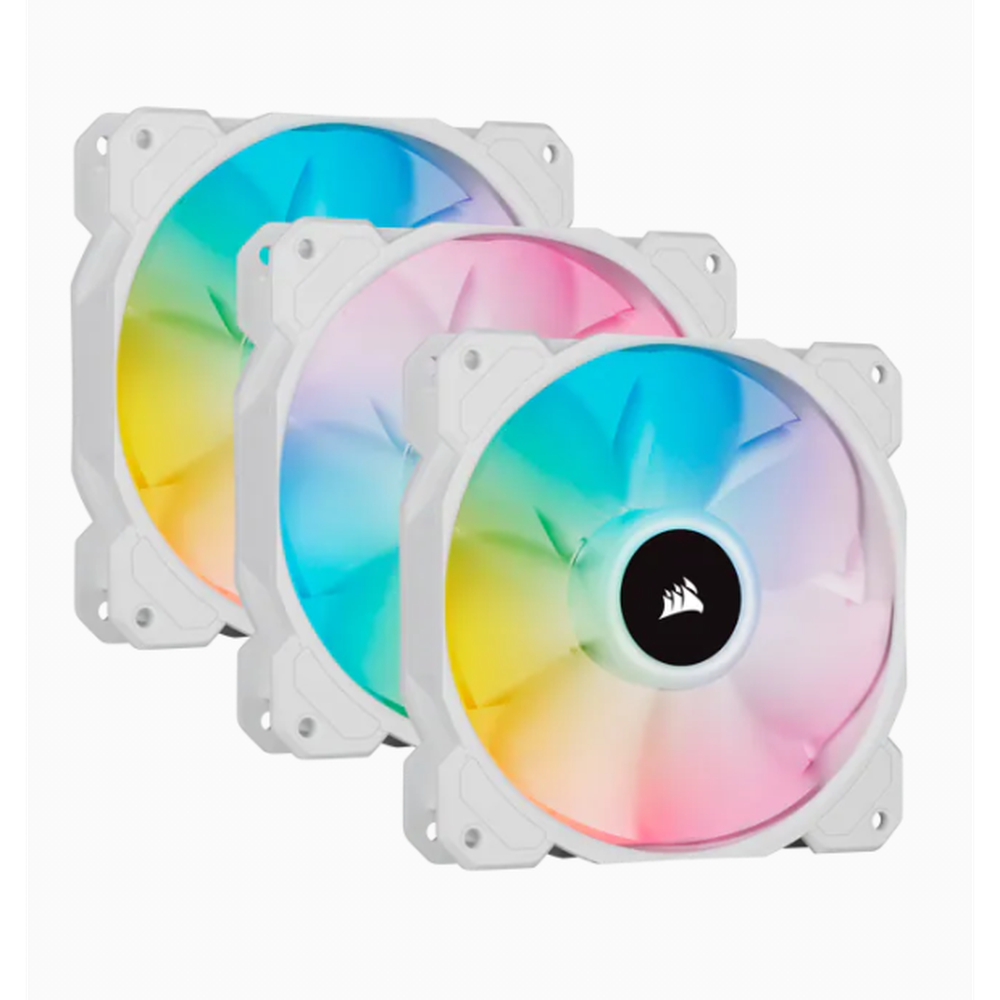 Corsair White SP120 RGB ELITE 120mm RGB LED Fan with AirGuide Triple Pack with Lighting Node CORE
