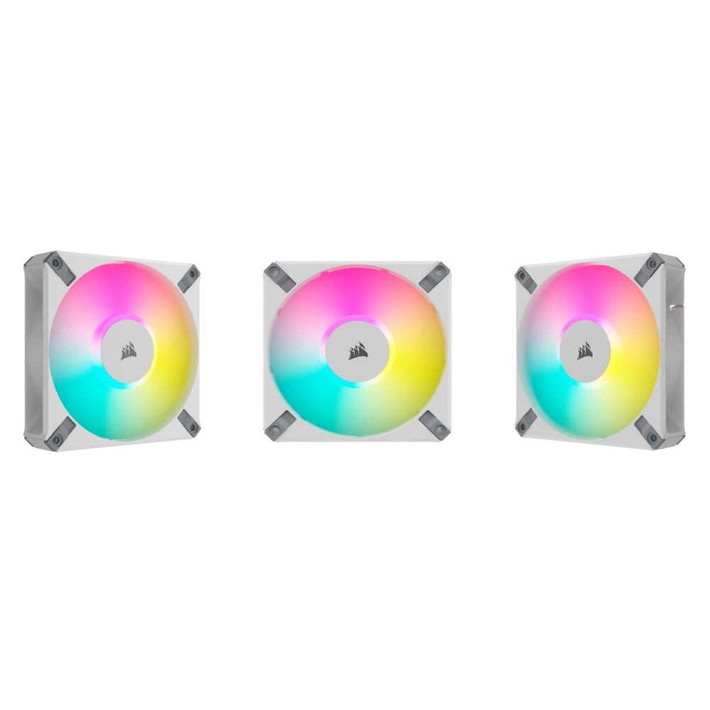 CORSAIR AF ELITE Series AF120 RGB ELITE WHITE 120mm Fluid Dynamic RGB Fan with AirGuide Triple Pack with Lighting Node CORE XT