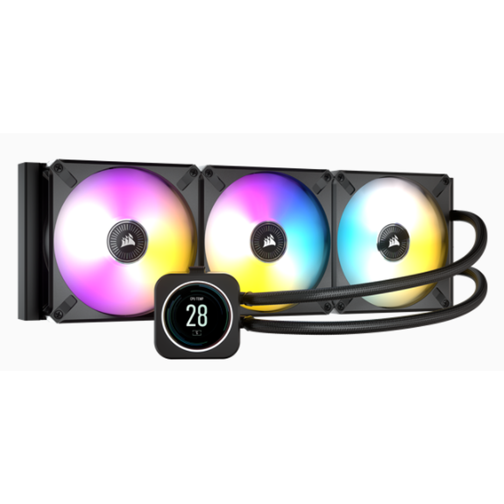 CORSAIR iCUE H170i ELITE LCD Display Liquid CPU Cooler Custom IPS LCD Screen 48 Dynamic RGB LEDs 140mm Fans 420mm Radiator