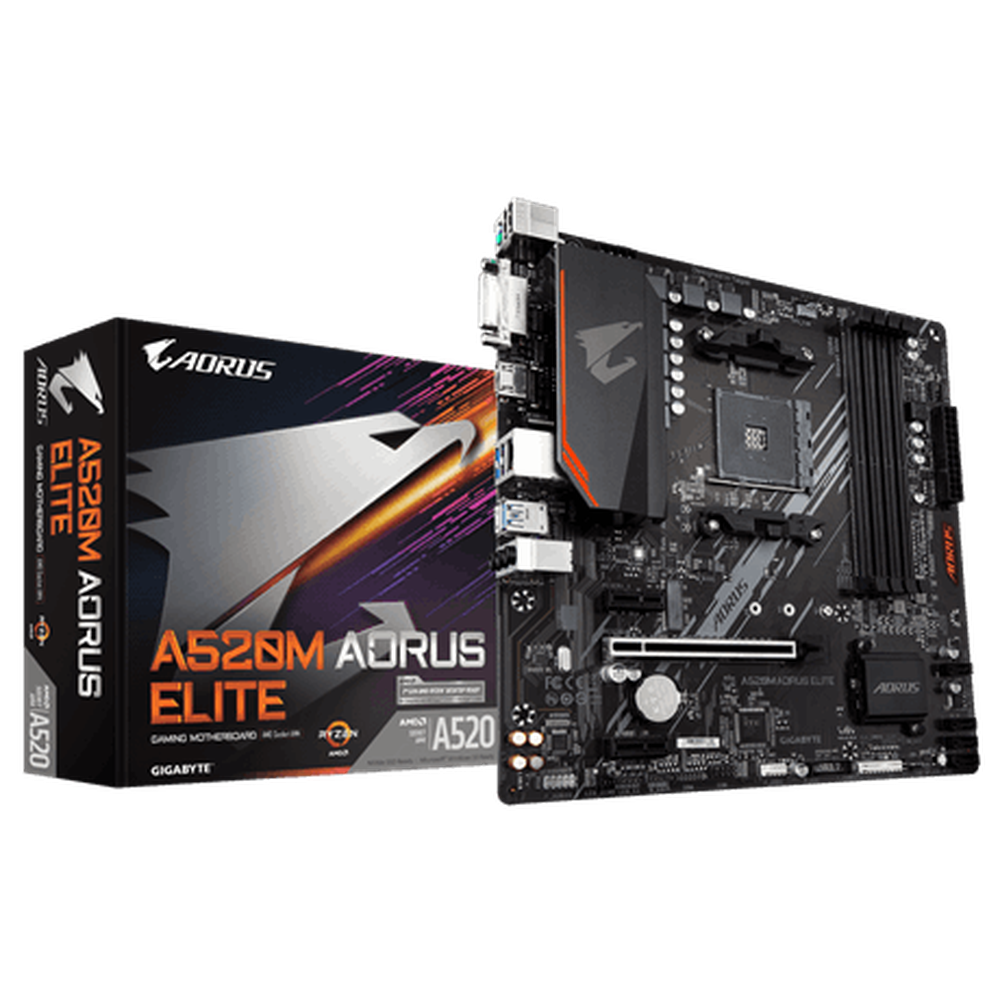 Gigabyte AMD A520 AORUS MBwPure Digital VRM Solution GIGABYTE Gaming LAN wBndwdth Mngmnt PCIe 3.0 x4 M.2 RGB FUSION 2.0 Smart Fan 5 Q-Flash Plus