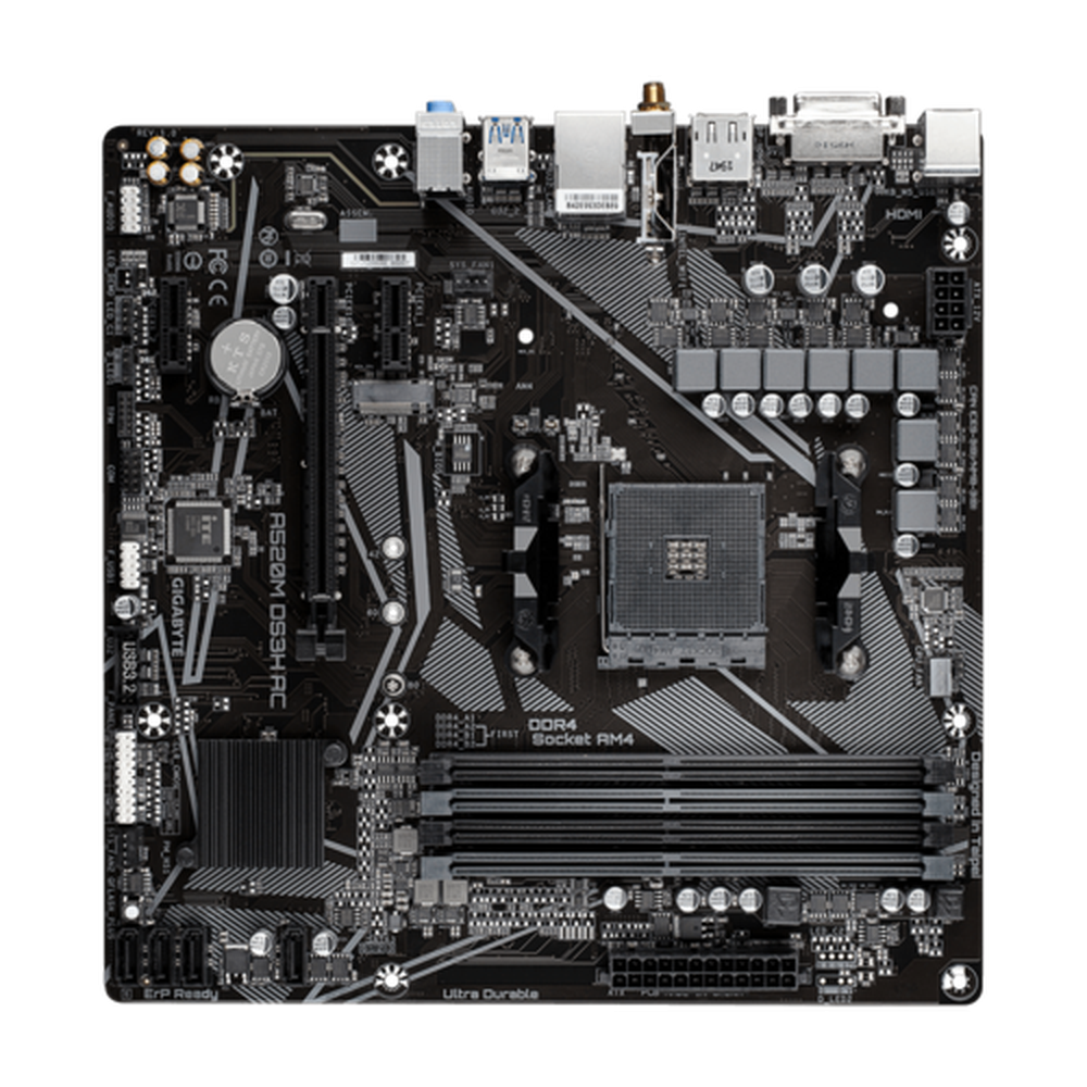 Gigabyte AMD A520 MB wPure Digital VRM Sol HQAudio GIGABYTE GamingLANPCIe 3.0 x4 M.2Intel DualBand 802.11acWIFIRGB FUSION 2.0Smart Fan 5Q-Flash Plus