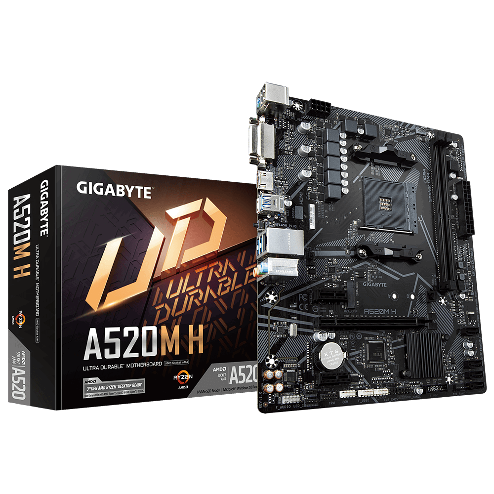Gigabyte AMD A520 Ultra Durable MB w Pure Digital VRM Solution GIGABYTE Gaming LAN with Bandwidth Management PCIe 3.0 x4 M.2 RGB FUSION 2.0