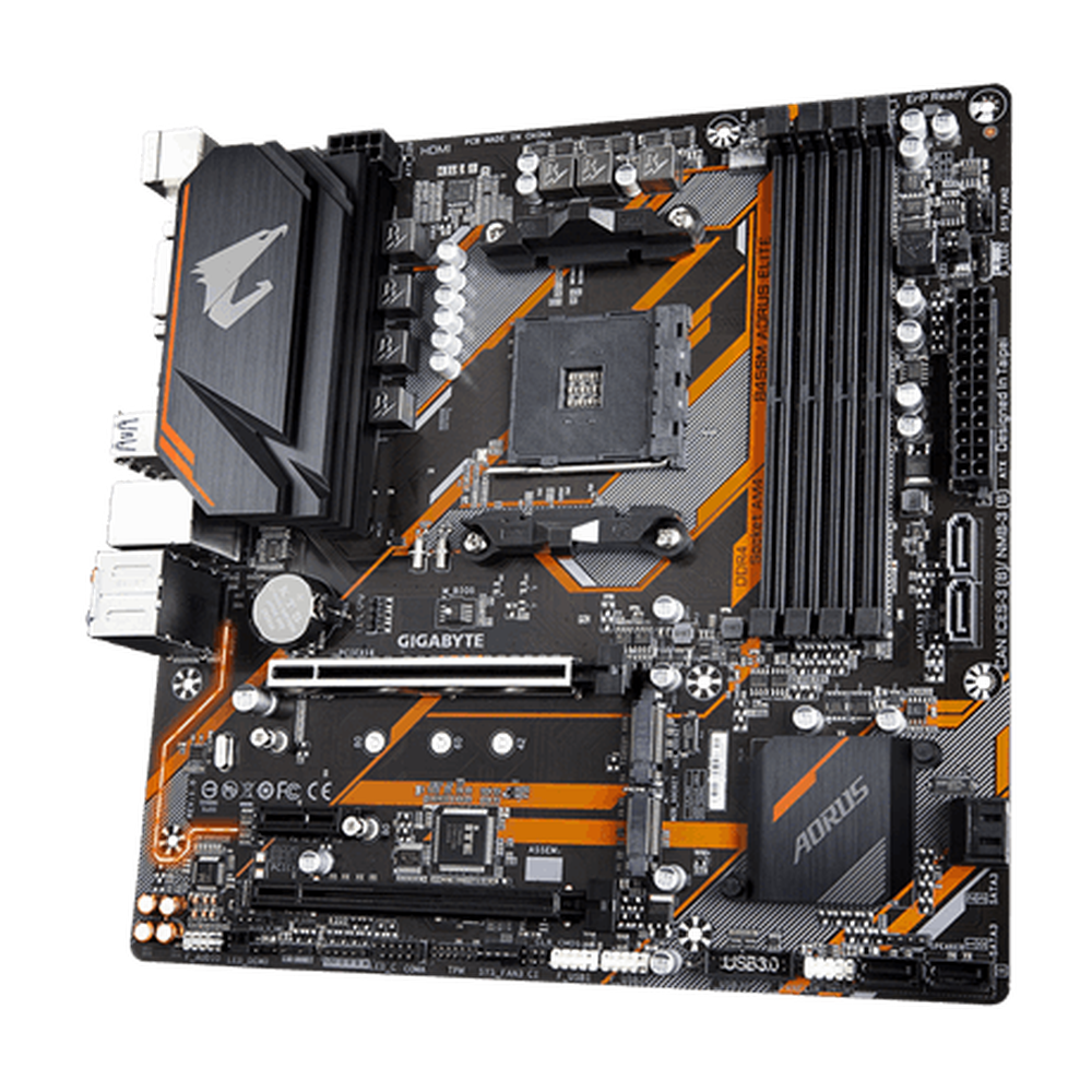 Gigabyte AMD B450 AORUS MB w Hybrid Digital PWM Dual NVMe PCIe Gen3 M.2 GIGABYTE Gaming LAN w 25KV ESD Protection Anti-sulfur Design CEC 2019 ready RGB FU