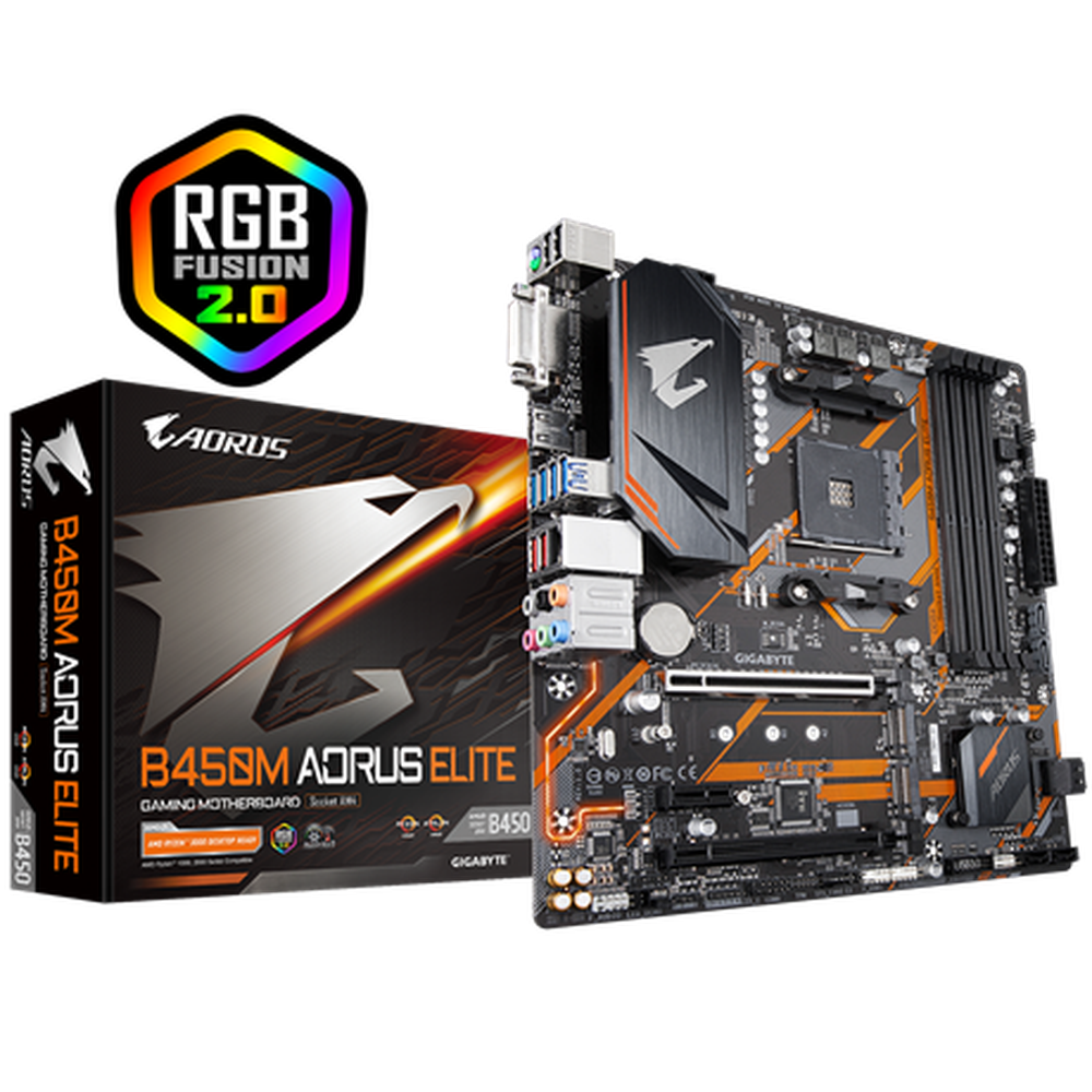 Gigabyte AMD B450 AORUS MB w Hybrid Digital PWM Dual NVMe PCIe Gen3 M.2 GIGABYTE Gaming LAN w 25KV ESD Protection Anti-sulfur Design CEC 2019 ready RGB FU