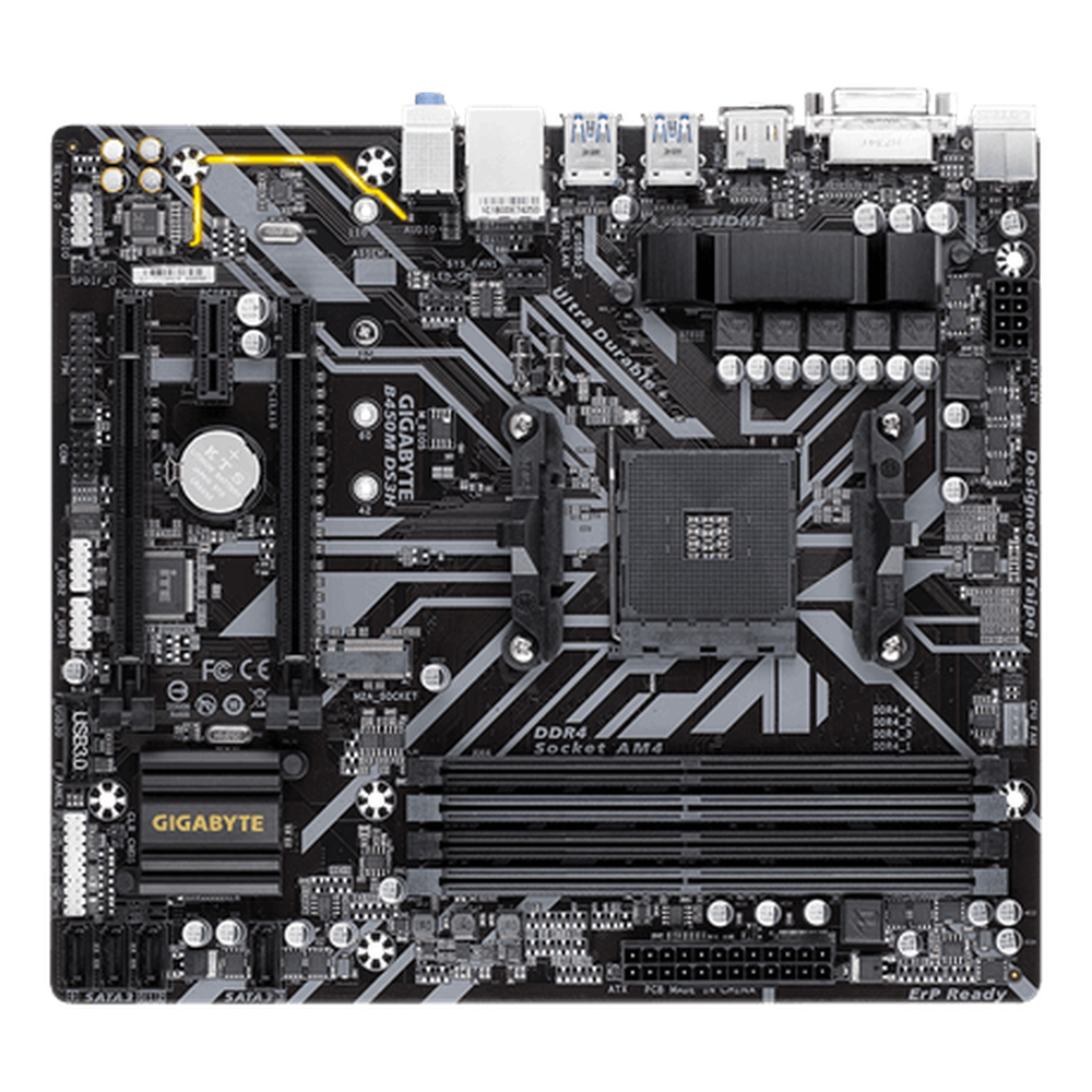 Gigabyte AMD B450 ULTRA DURABLE AM4 4xDDR4 1xDVI 1xHDMI 1xRJ45 3xPCI-E mATX 1xM.2 4xSATA