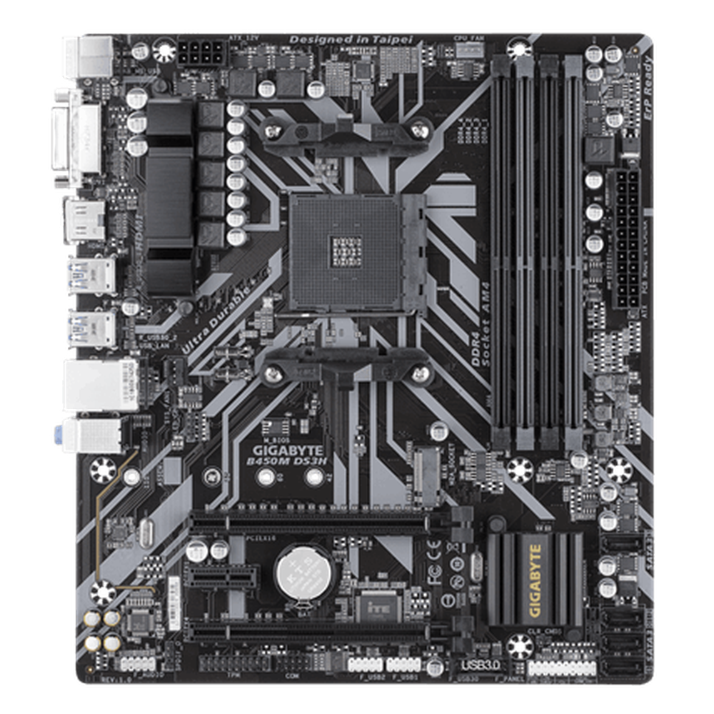 Gigabyte AMD B450 ULTRA DURABLE AM4 4xDDR4 1xDVI 1xHDMI 1xRJ45 3xPCI-E mATX 1xM.2 4xSATA