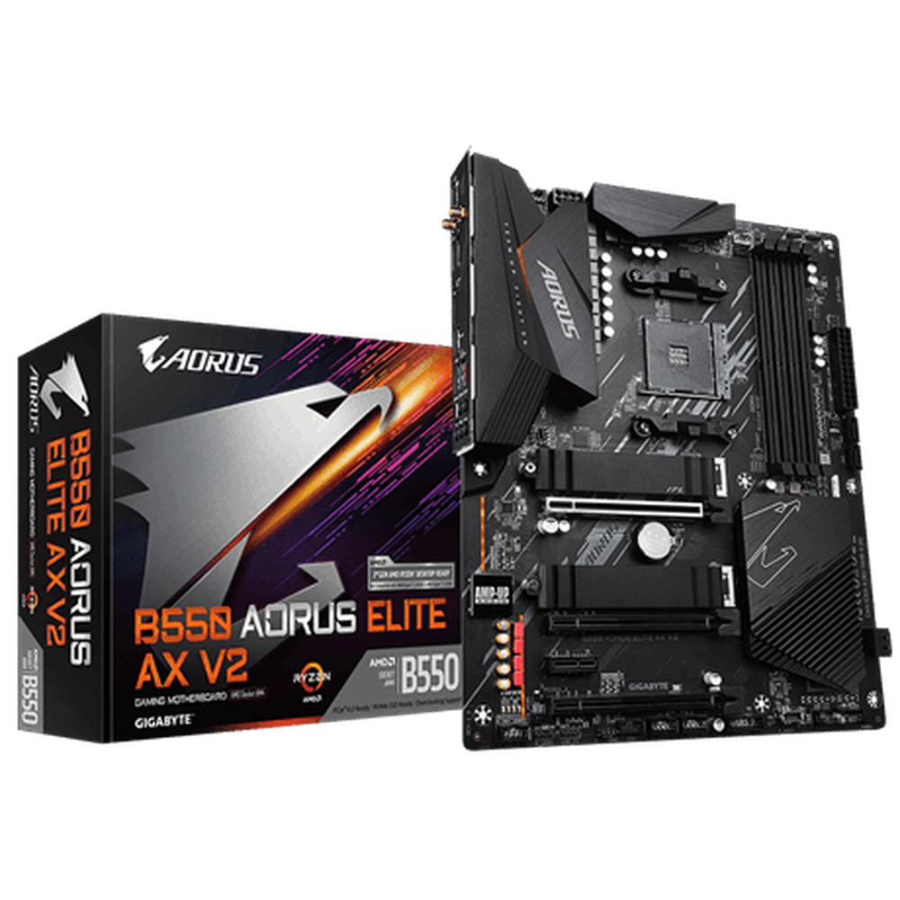 Gigabyte AMD B550 AORUS MB 12+2 Phases Digital Twin Power Design Enlarged Surface Heatsinks Dual PCIe 4.0/3.0 x4 M.2 with Dual Thermal Guards Intel WiFi 6 8