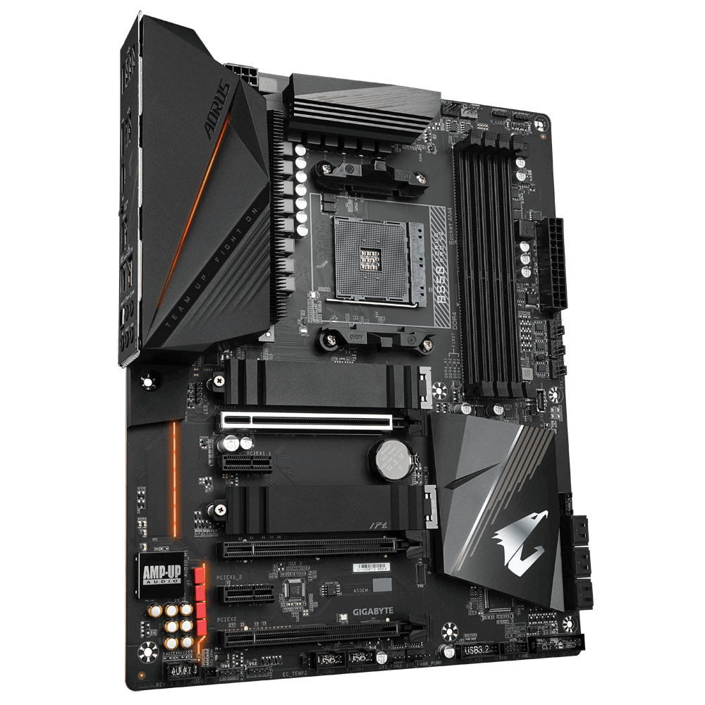 Gigabyte AMD B550 AORUS MB w12+2 Phases Digital Twin Power DesignFins-Array Heatsink Direct-Touch Heatpipe Dual PCIe 4.0/3.0 x4 M.2 wDual