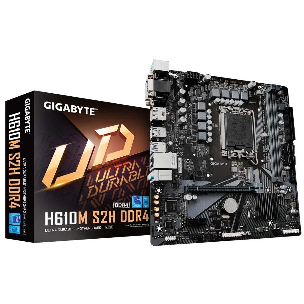 Intel H610M S2H DDR4 ITE 8689 2 DIMM DDR4 3200 SATA 6Gb/s PCI-E 4.0 x16 DirectX 12 Intel i219V ATX 2 12 PIN ATX 12V 2 4 PIN1uATX