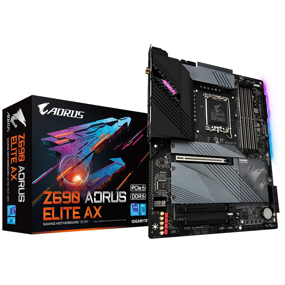 Z690 AORUS ELITE AX Intel Core Series ProcessorsNon-ECC Unbuffered DDR5 4 DIMMs 2.5GbE LAN 4 x NVMe PCIe 4.0/3.0 x4 M.2 USB 3.2 Gen2x2 Type-C