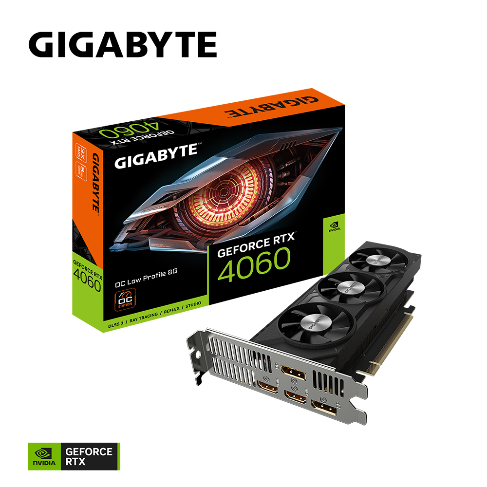 GeForce RTX 4060 OC Low Profile 8G NVIDIA RTX 406 0/REV 1.0 PCI-E 4.0 x8/8 GB GDDR6/128-bit DP*2/HDMI*2