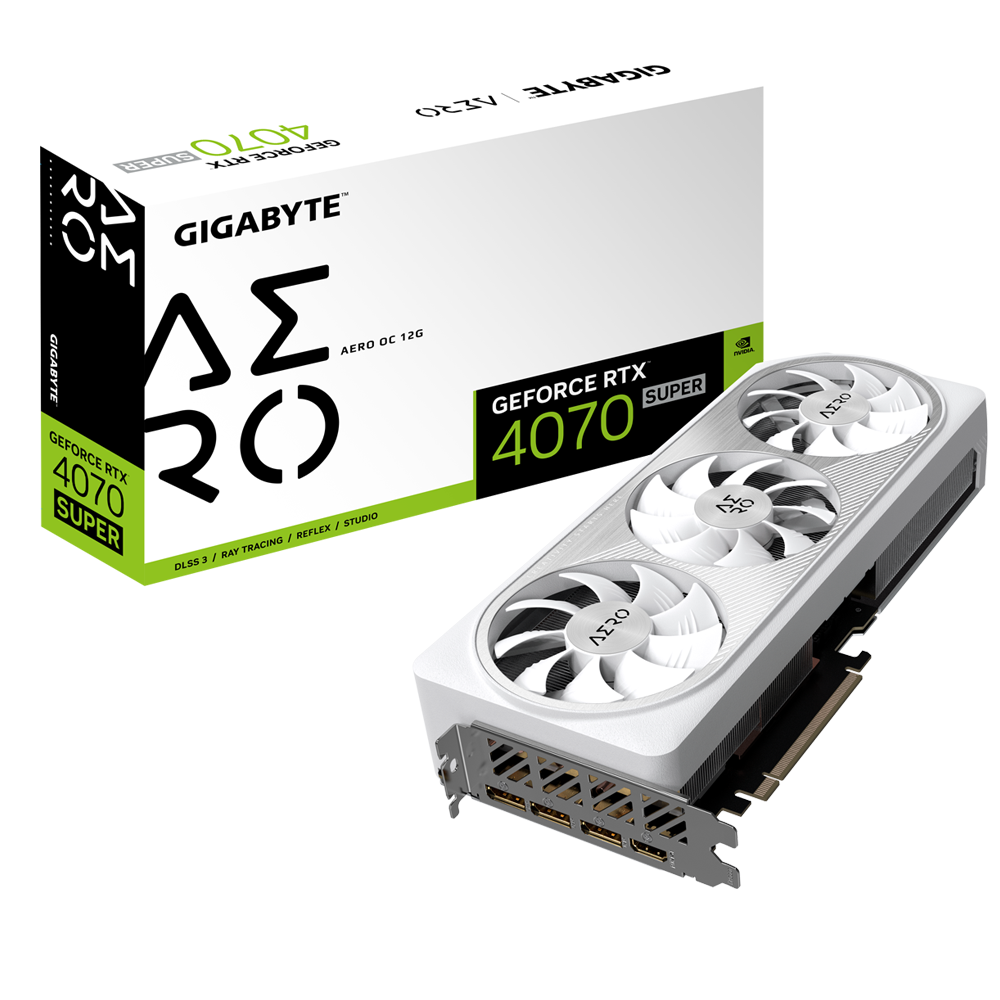 Gigabyte GeForce RTX 4070 SUPER AERO OC 12G GDDR6X 192 bit/2565MHz/PCI-E 4.0/Max Res 7680x4320/3x DP 1.4a & 1x HDMI 2.1a