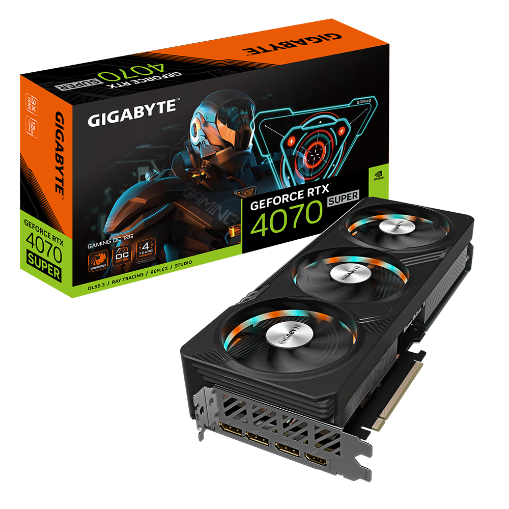 Gigabyte GeForce RTX 4070 SUPER GAMING OC 12G GDDR6X 192 bit/2565MHz/PCI-E 4.0/Max Res 7680x4320/3x DP 1.4a & 1x HDMI 2.1a