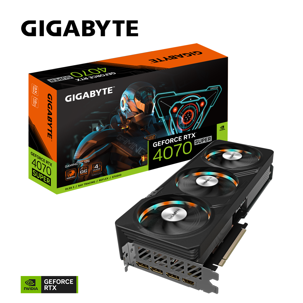 Gigabyte GeForce RTX 4070 SUPER GAMING OC 12G GDDR6X 192 bit/2565MHz/PCI-E 4.0/Max Res 7680x4320/3x DP 1.4a & 1x HDMI 2.1a