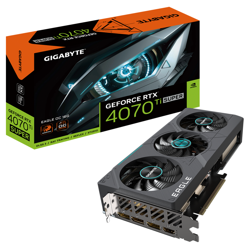 Gigabyte GeForce RTX 4070 Ti SUPER EAGLE OC 16G GDDR6X 256 bit/2640MHz/PCI-E 4.0/Max Res 7680x4320/3x DP 1.4a & 1x HDMI 2.1a