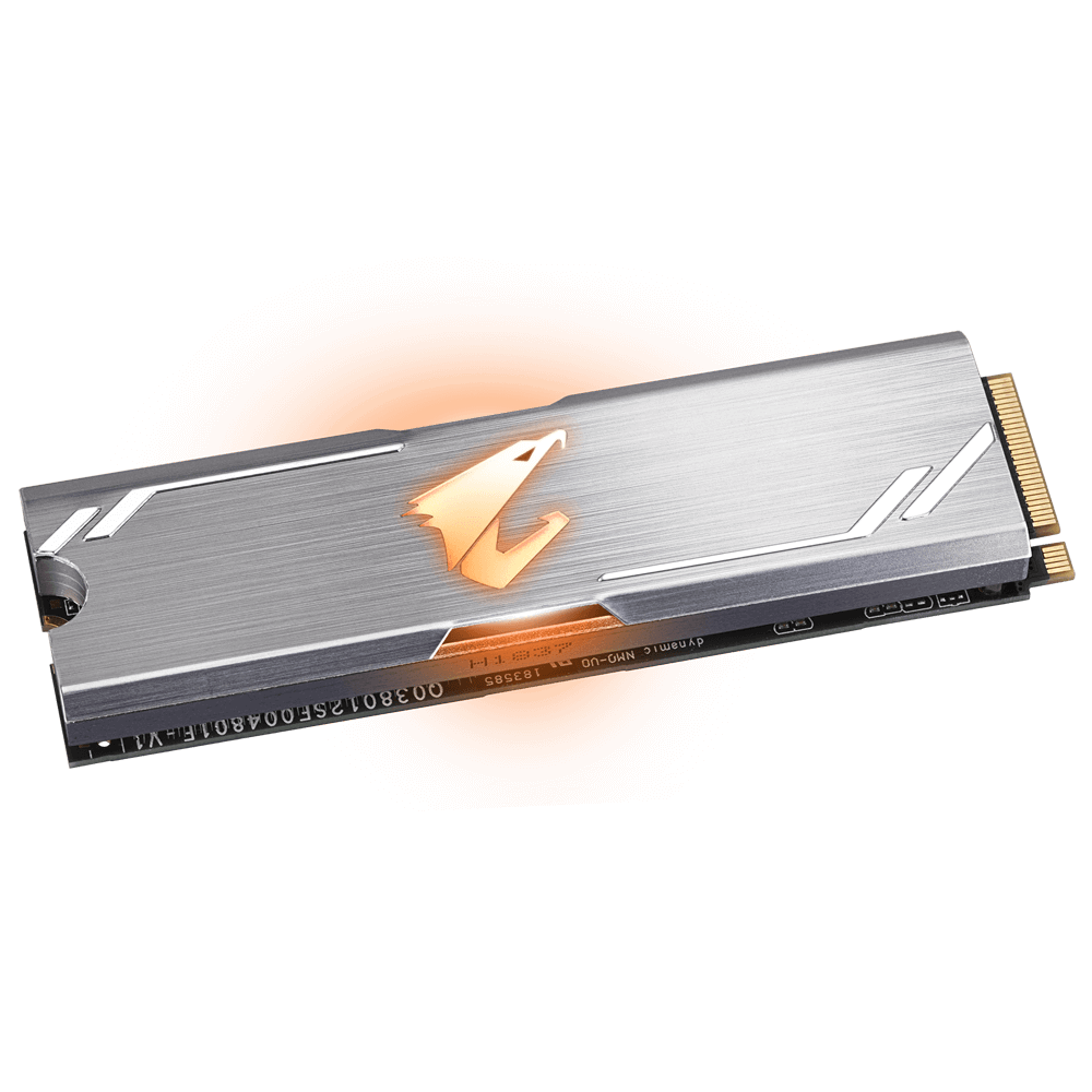 Gigabyte AORUS RGB TLC SSD M.2(2280) NVMe PCIE 3x4 512GBRead:3480MB/s(360k IOPs)Write:2000MB/s(440k IOPs)512MB DDR4 Cache5.5W5 Years Limited