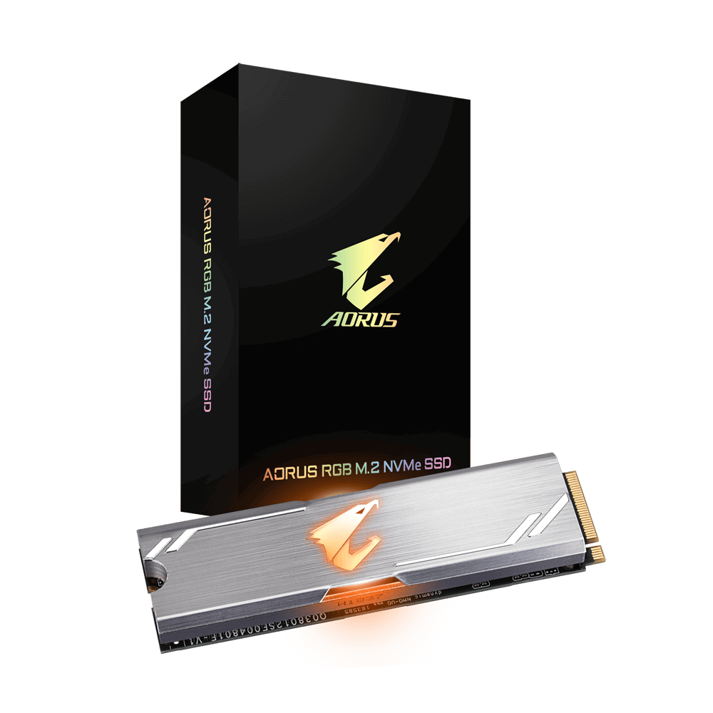 Gigabyte AORUS RGB TLC SSD M.2(2280) NVMe PCIE 3x4 512GBRead:3480MB/s(360k IOPs)Write:2000MB/s(440k IOPs)512MB DDR4 Cache5.5W5 Years Limited
